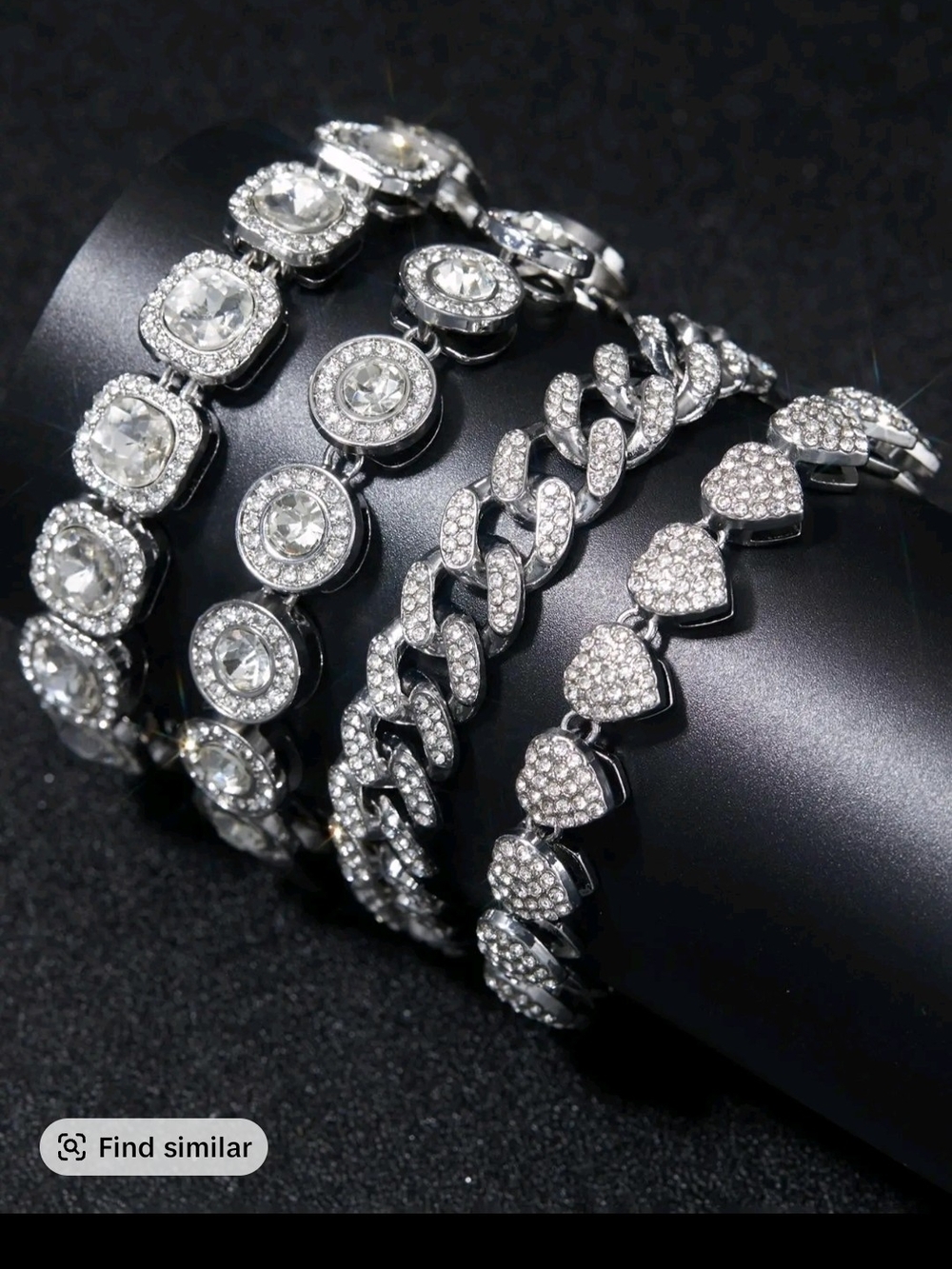 4pc Iced Out Silver Rhinestone Bracelet Stack Set - Picture 3 of 3